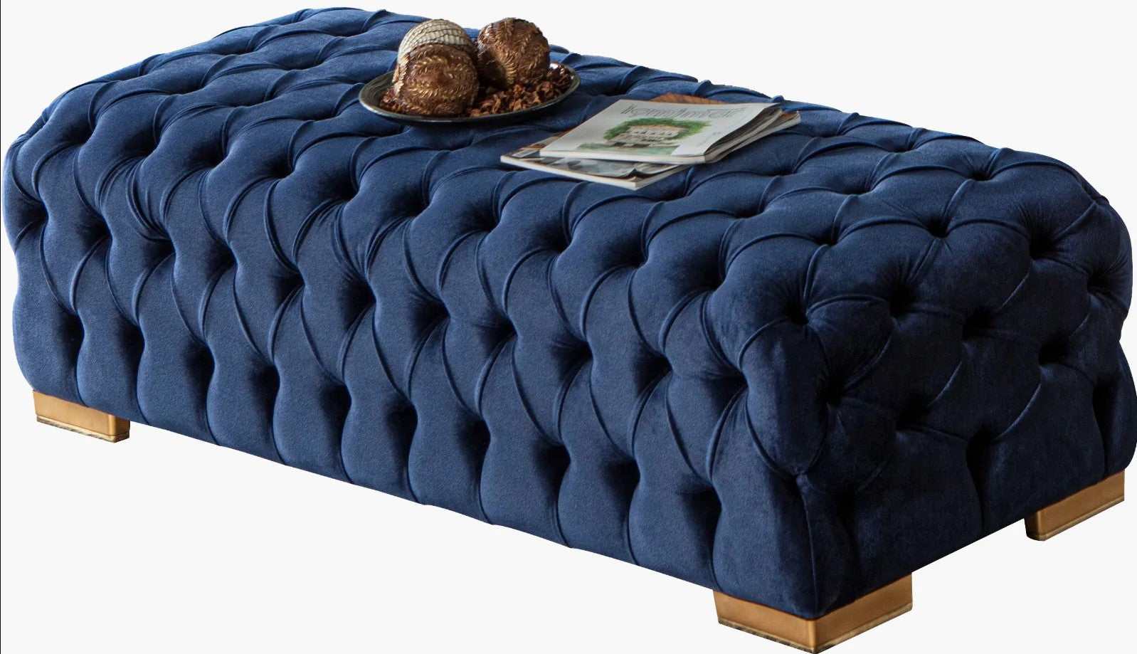 Polo Velvet Button Tufted Ottoman - Ornate Home