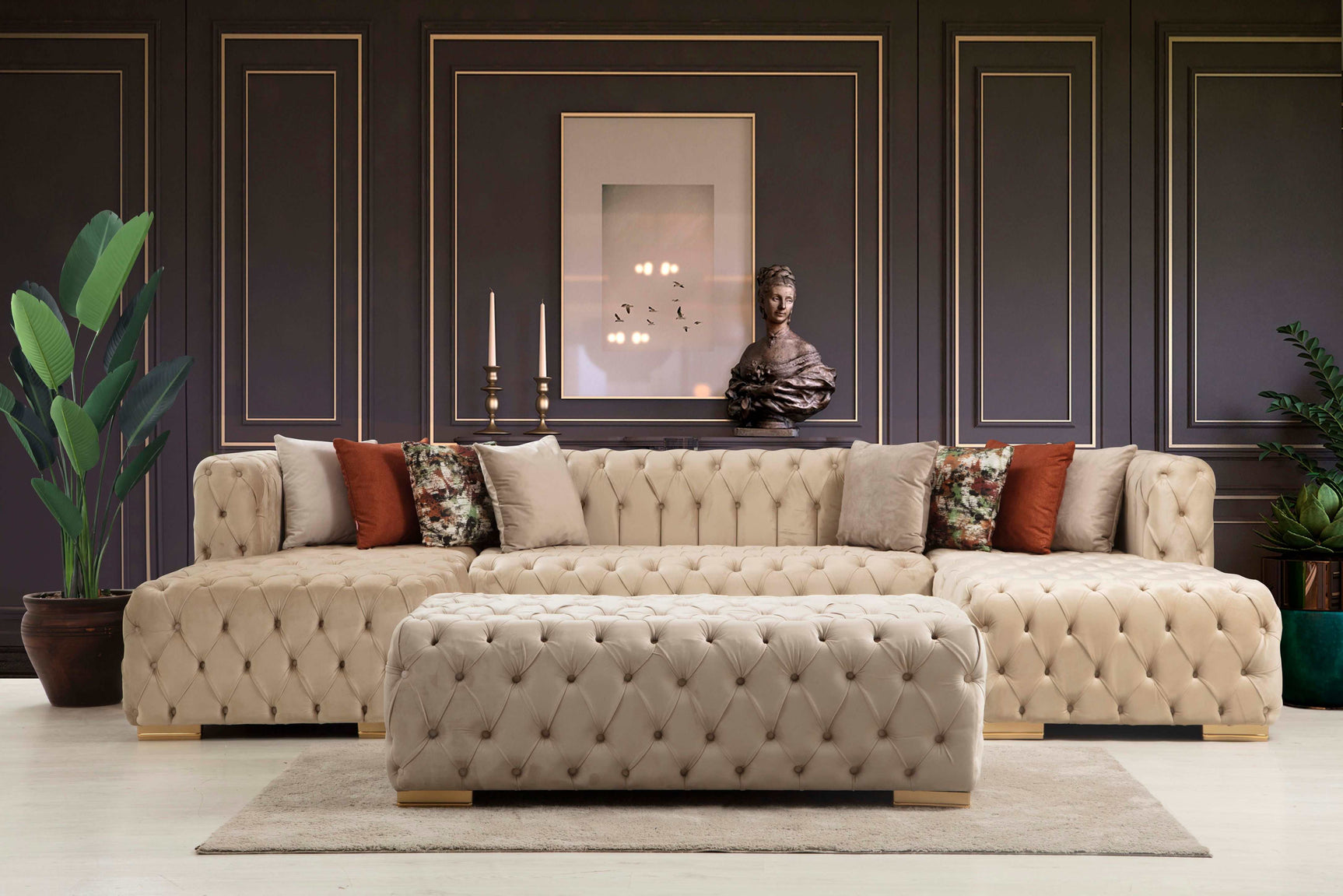 Polo Velvet Button Tufted Ottoman - Ornate Home