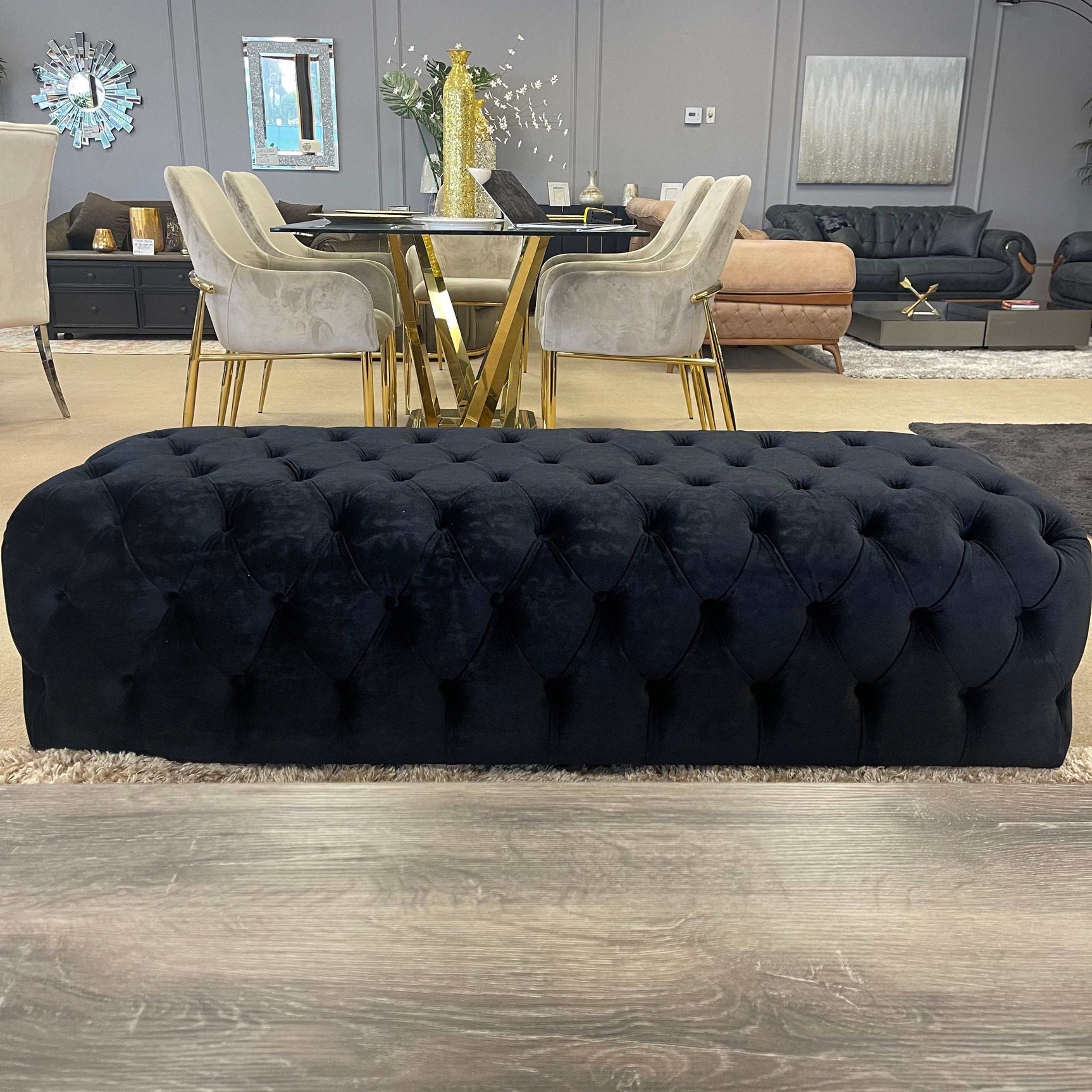 Polo Velvet Button Tufted Ottoman - Ornate Home