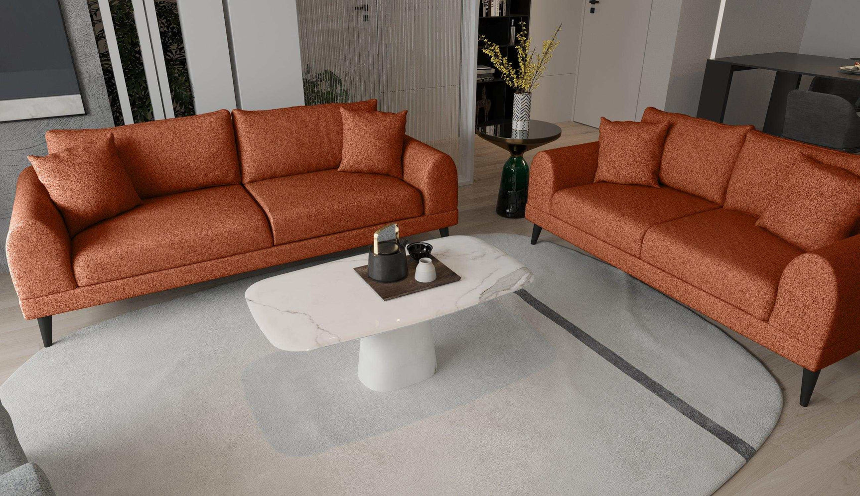 Pyramid Reddish Brown Sofa & Loveseat 2pc Set - Ornate Home