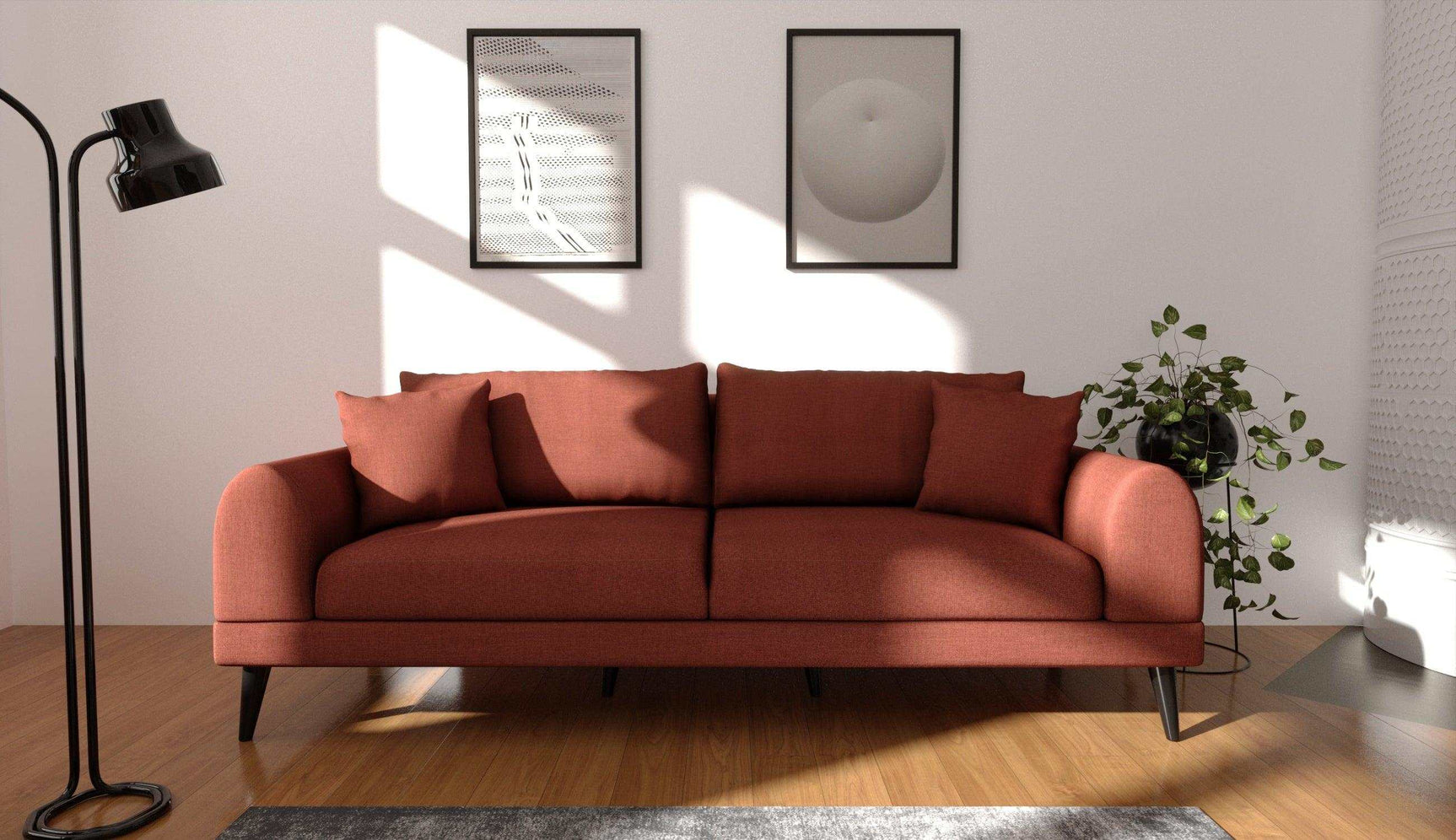 Pyramid Reddish Brown Sofa & Loveseat 2pc Set - Ornate Home