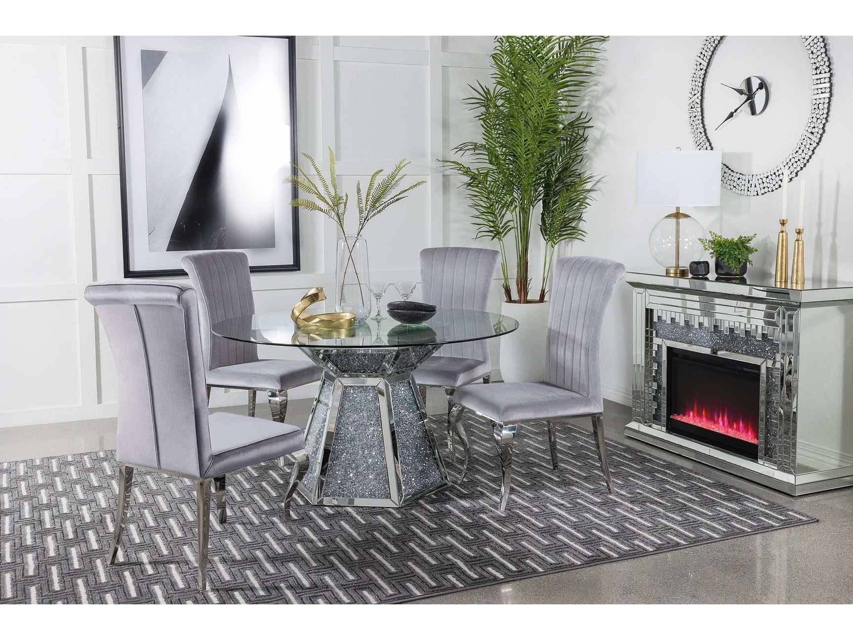 Quinn Grey / Mirror 5 Pc Dining Set - Ornate Home