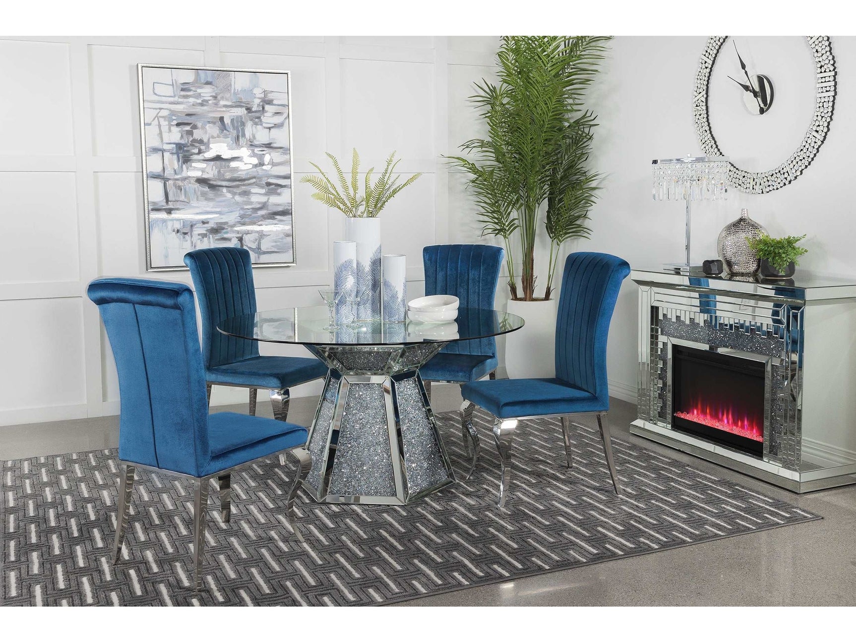 Quinn Teal / Mirror 5 Pc Dining Set - Ornate Home