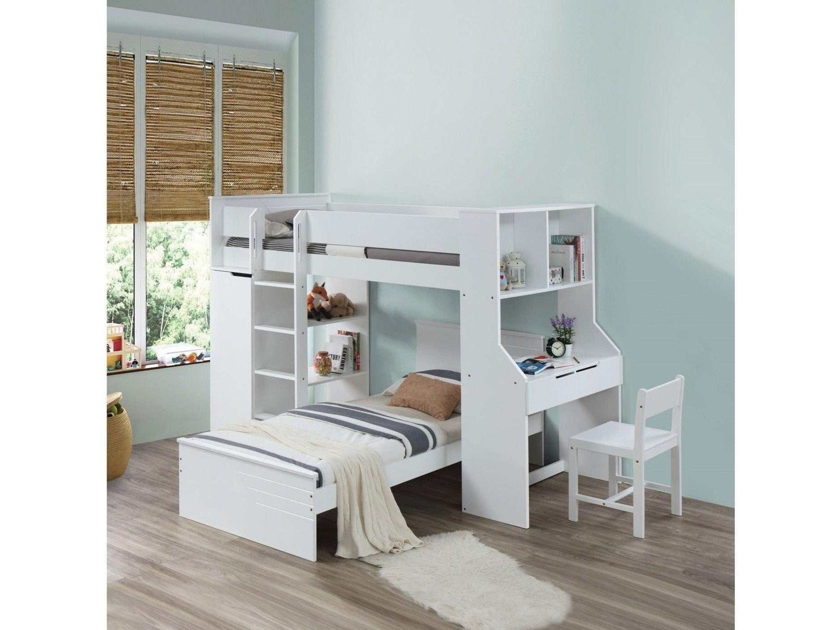 Ragna White Twin Loft Bed Set w/ Chair - Ornate Home