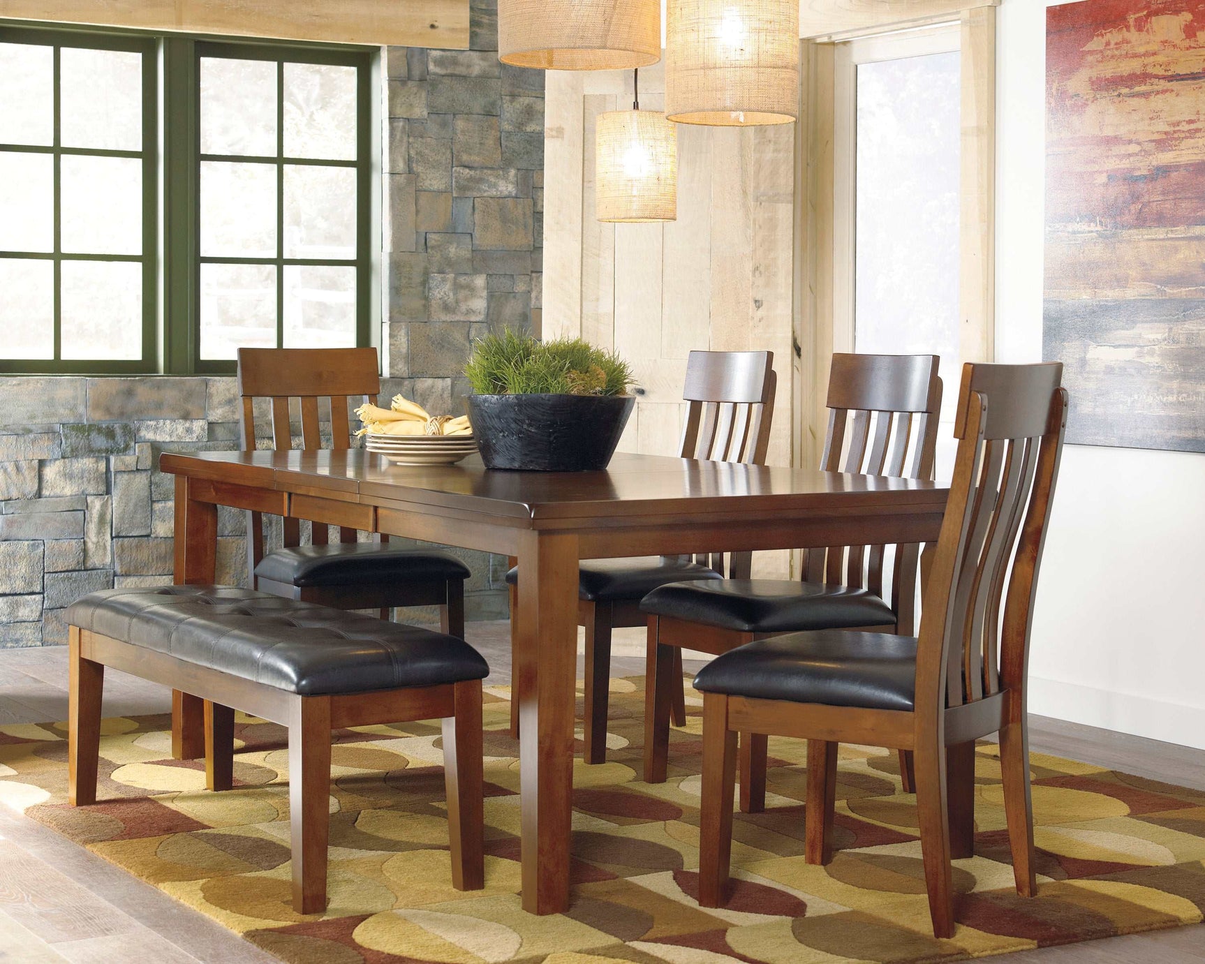 Ralene Medium Brown Dining Room Set with Bench / 6pc - Ornate Home