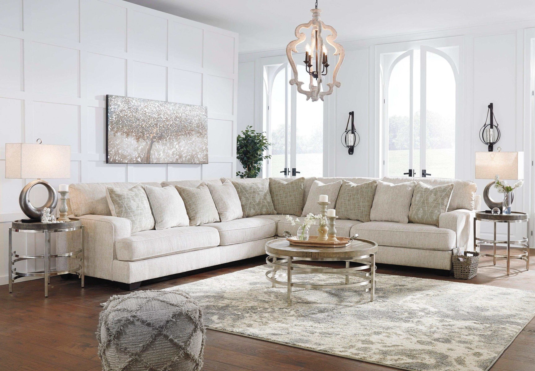 Rawcliffe Parchment 3pc Symmetrical Sectional Sofa - Ornate Home