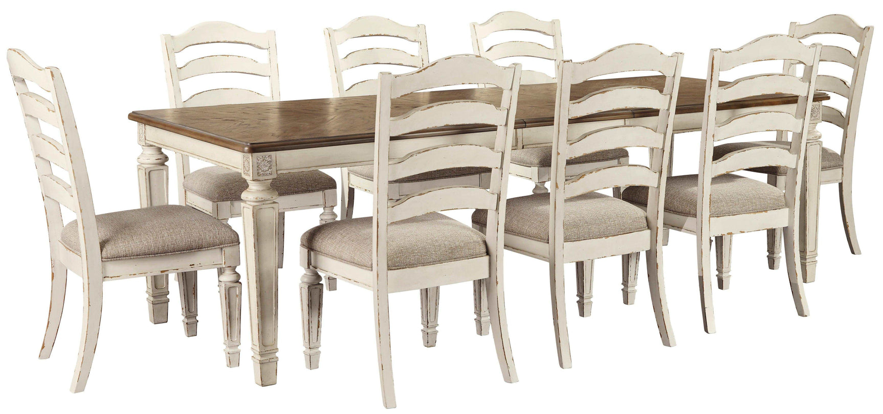 Realyn Chipped White Dining Room Set / 9pc (Ladderback styling) - Ornate Home