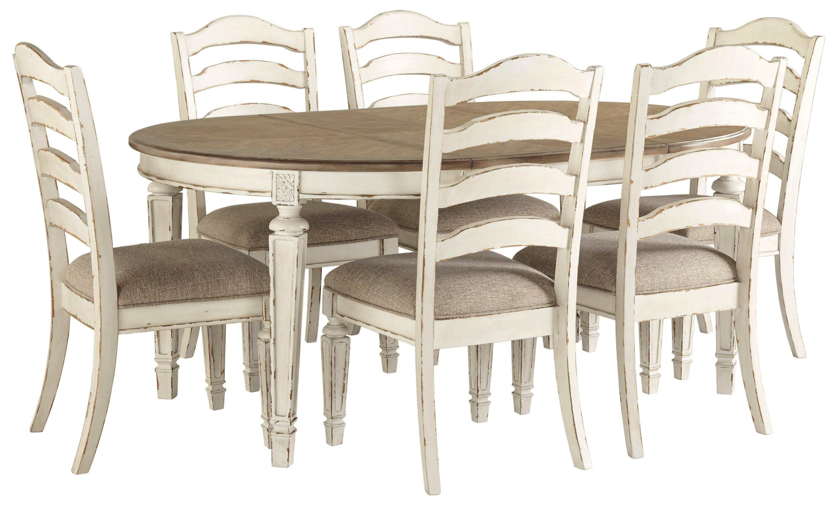 Realyn Chipped White Oval Dining Room Set / 7pc with Ladder-Back Chairs - Ornate Home