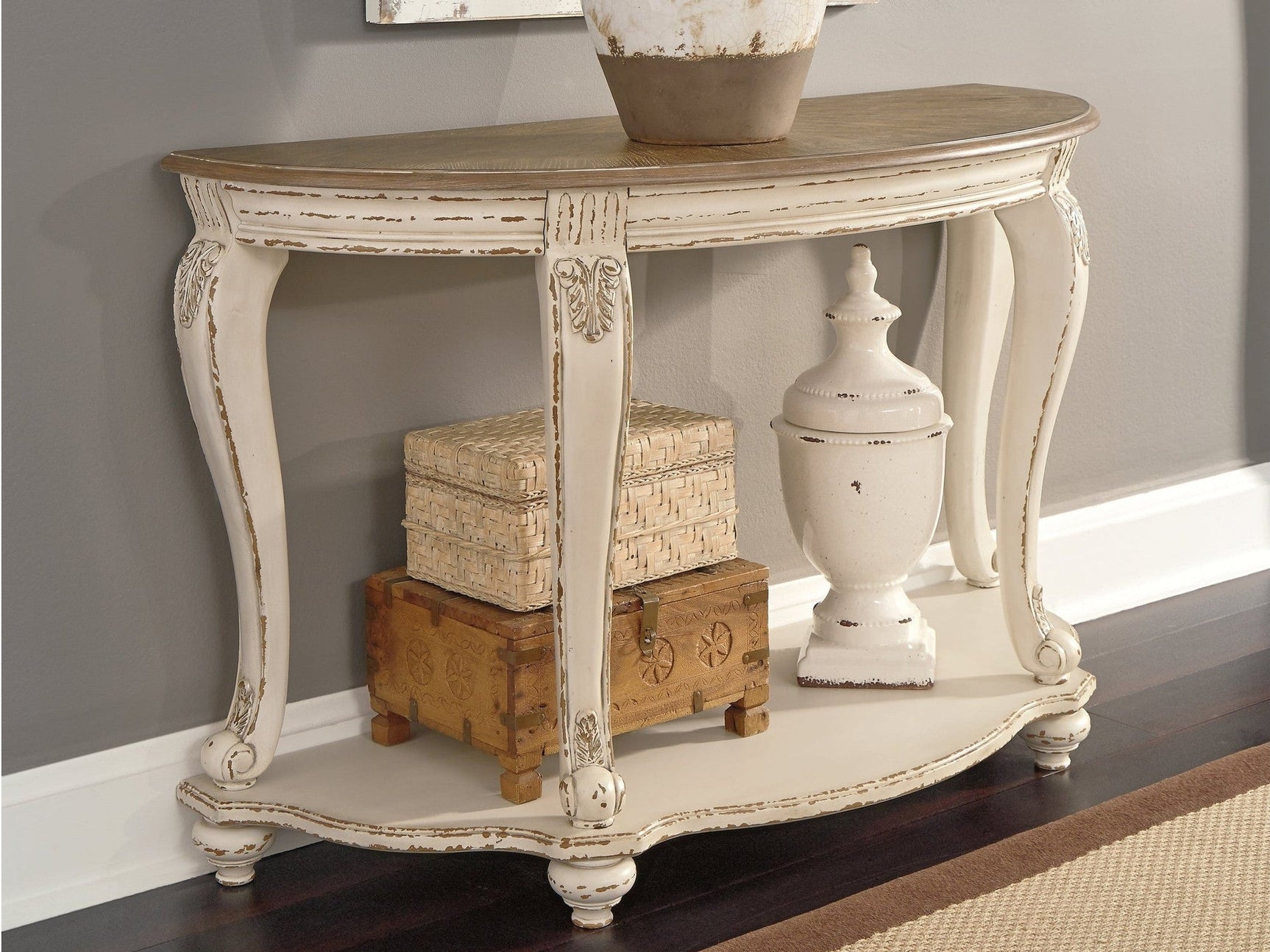 Realyn White/Brown Sofa Table - Ornate Home