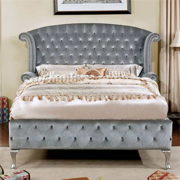 Rebekah Gray Velvet Upholstered Bed - Ornate Home