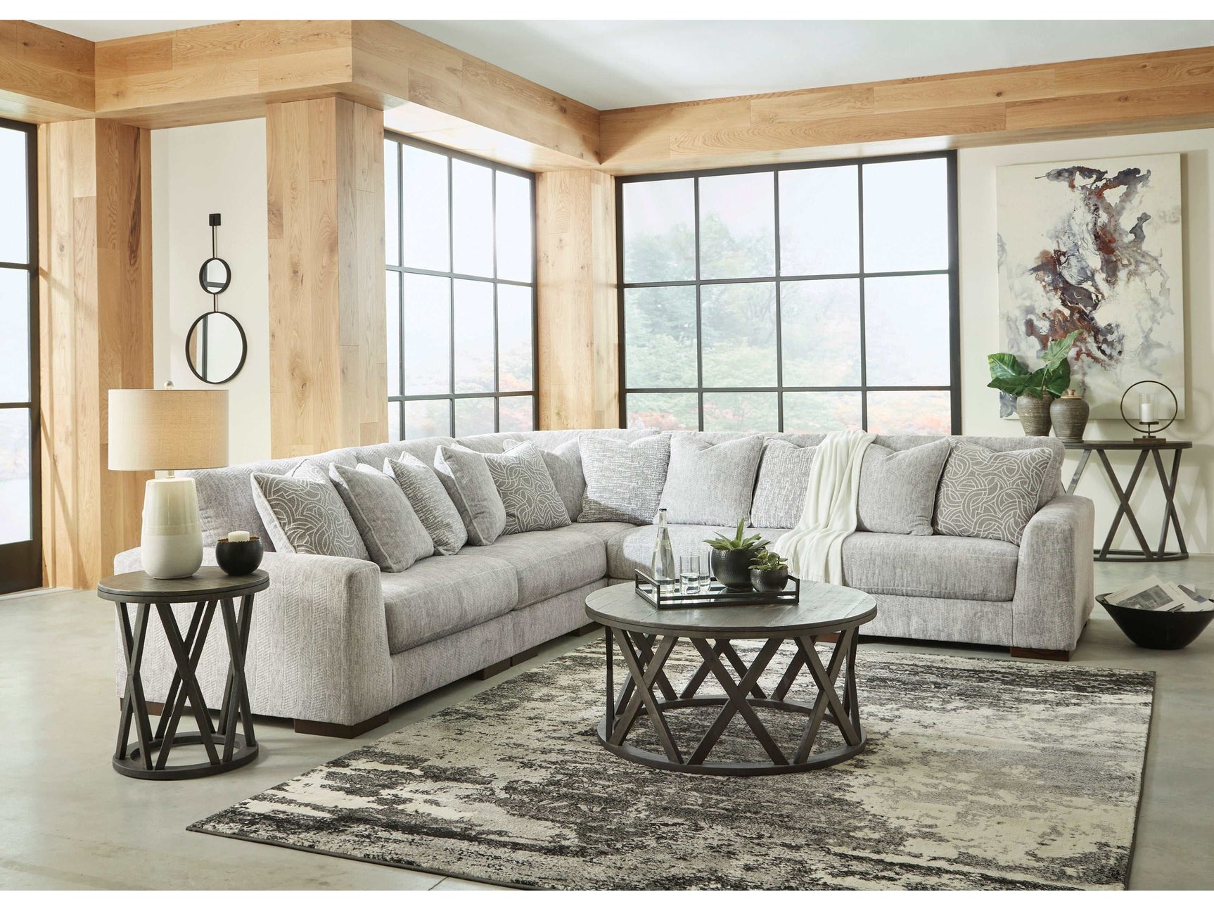 Regent Park Pewter 5pc Symmetrical Corner Sectional - Ornate Home