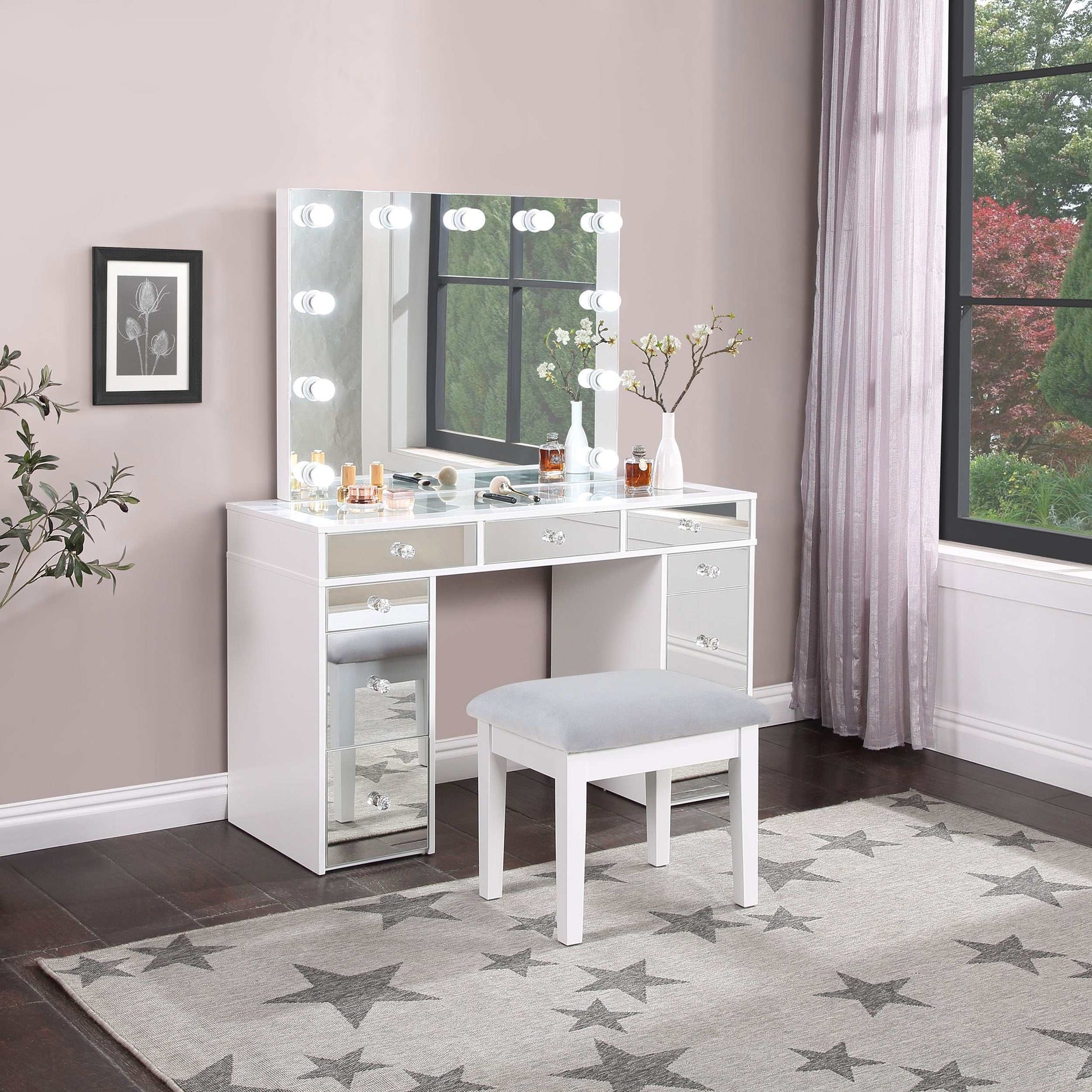 Regina White / Grey Vanity Set - Ornate Home