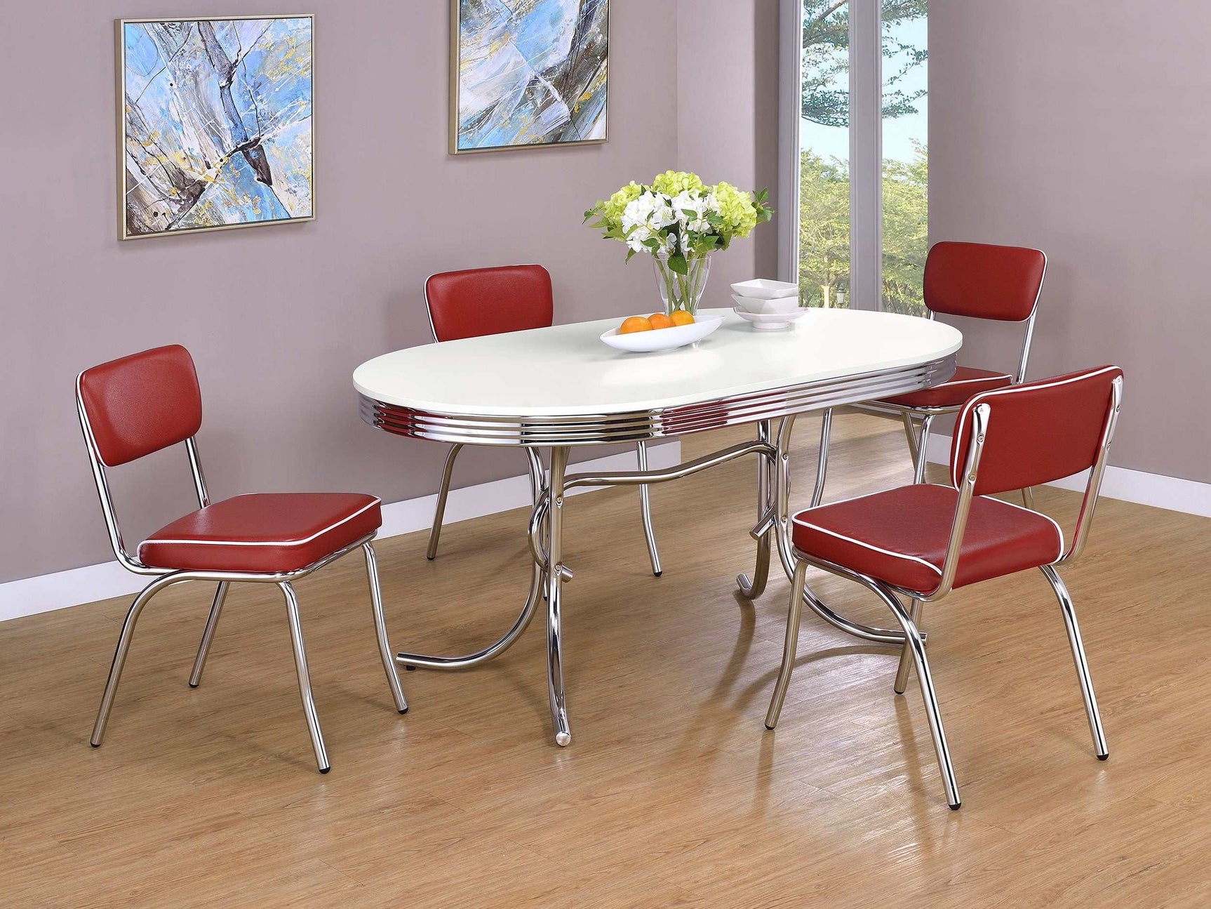 Retro Chrome / Red 5 Pc Dining Set - Ornate Home
