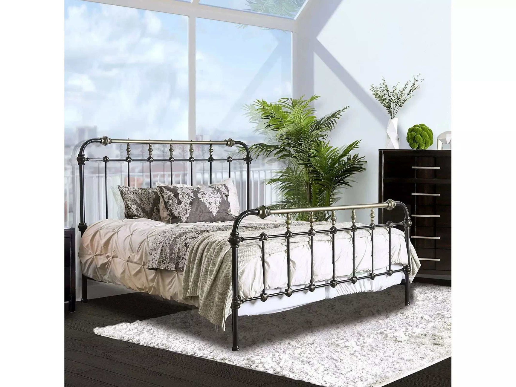 Riana Antique Black Queen Bed - Ornate Home