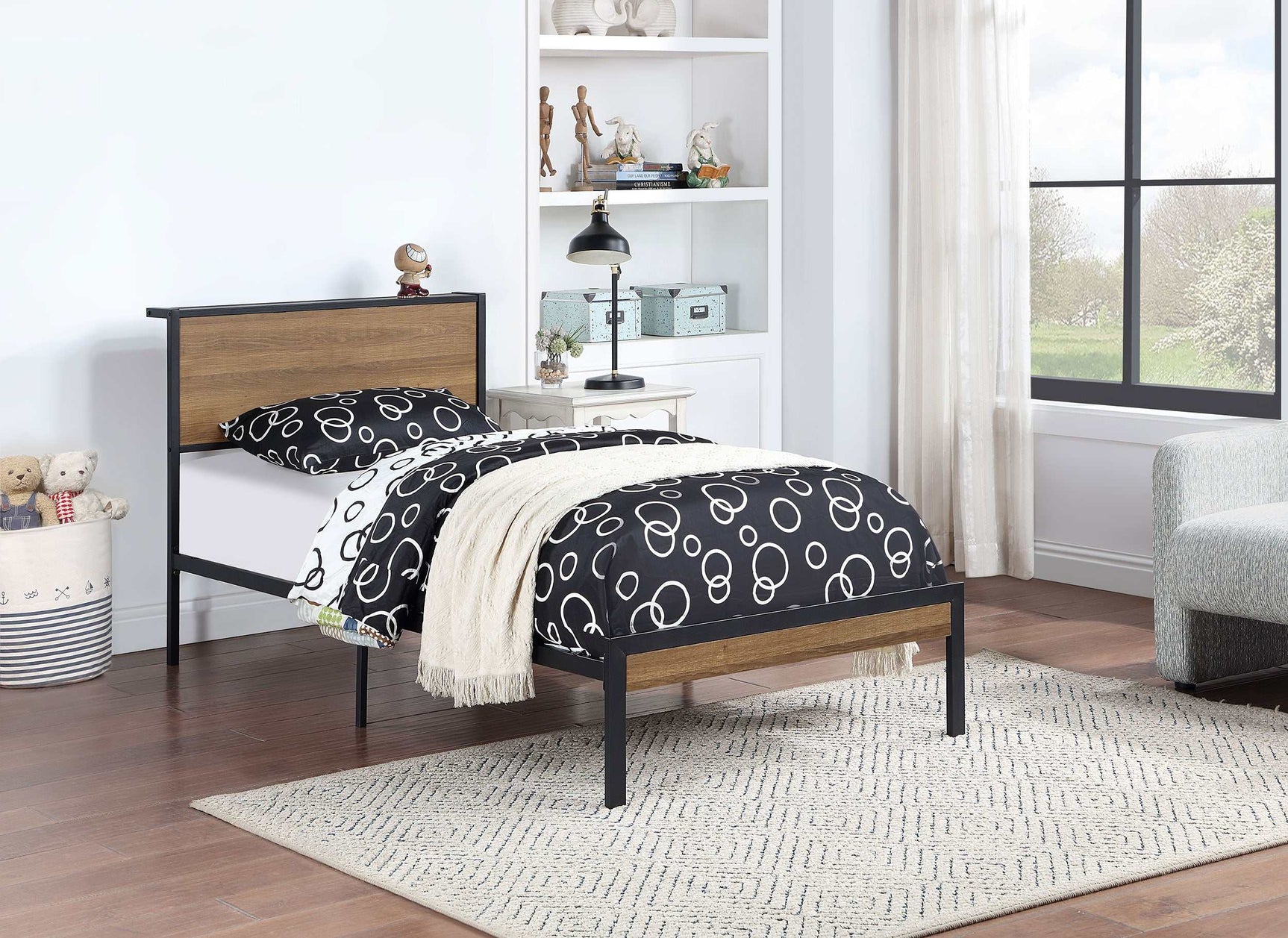 Ricky Light Oak / Black Twin Bed - Ornate Home