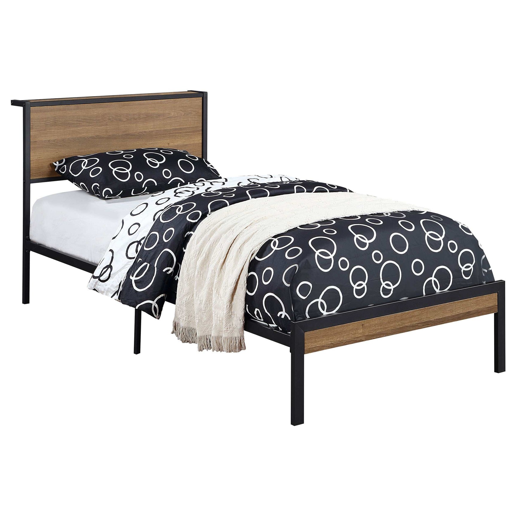 Ricky Light Oak / Black Twin Bed - Ornate Home