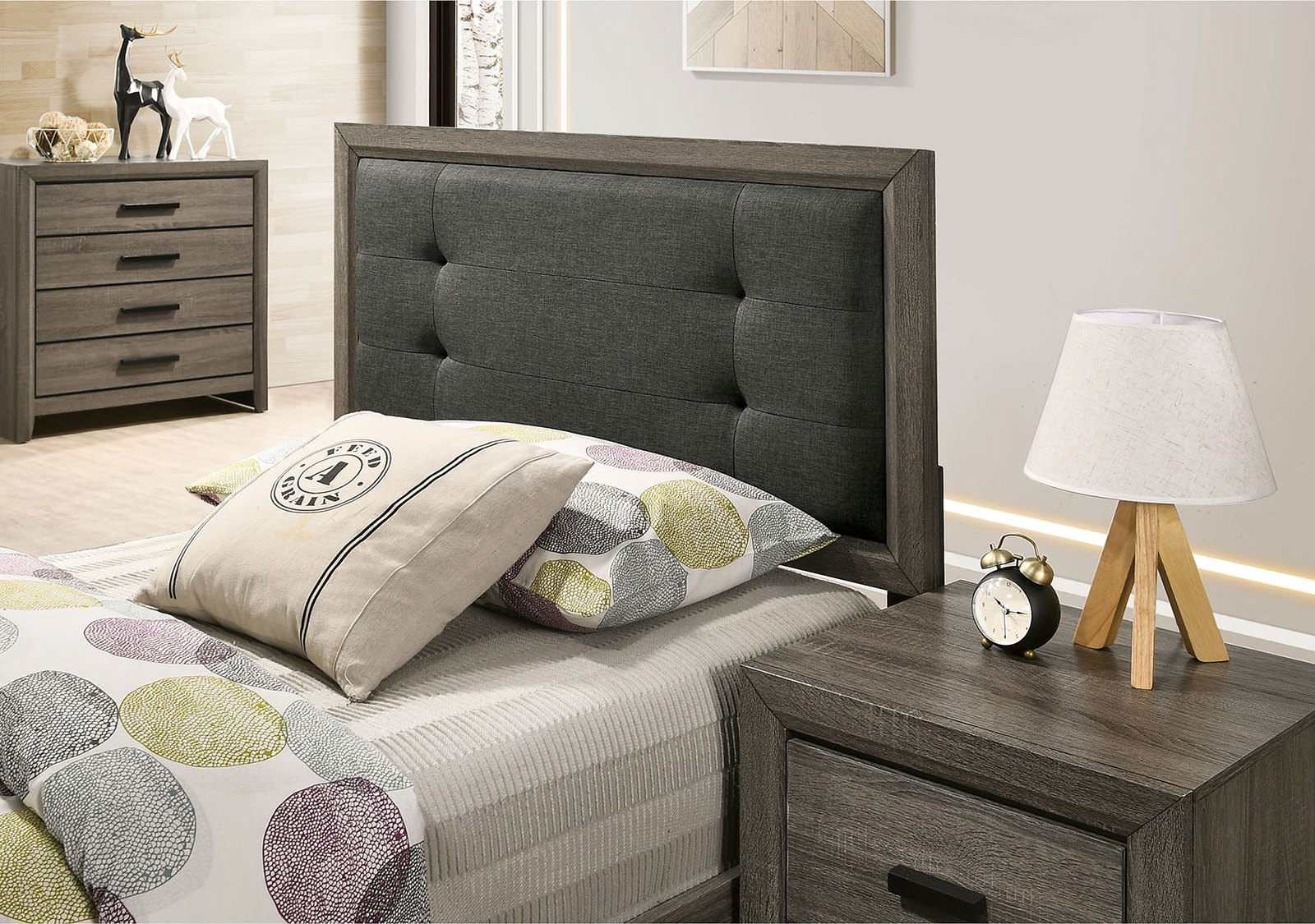 Roanne Gray & Charcoal Twin Bed - Ornate Home