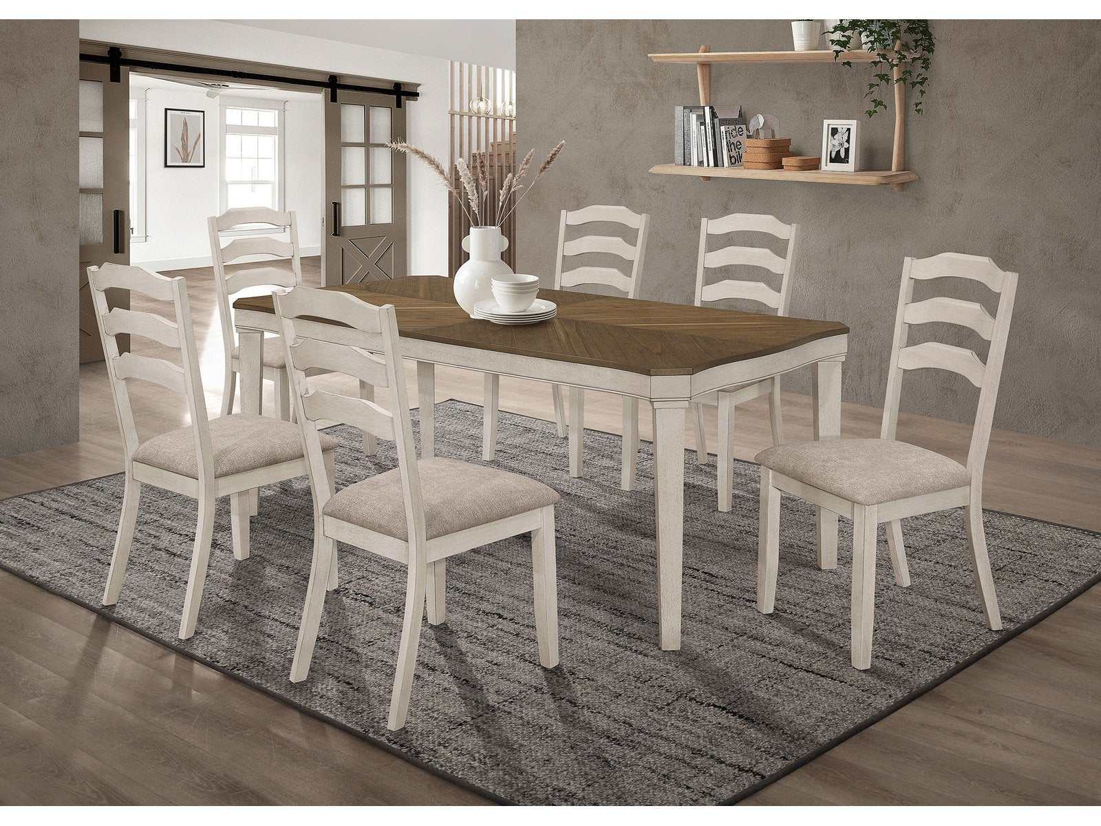 Ronnie Nutmeg / Rustic Cream 7 Pc Dining Set - Ornate Home
