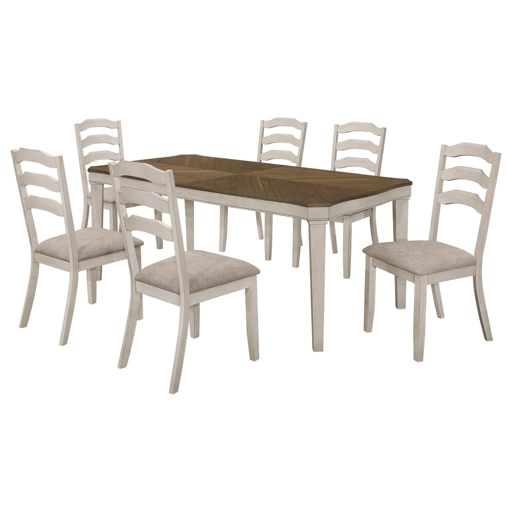 Ronnie Nutmeg / Rustic Cream 7 Pc Dining Set - Ornate Home