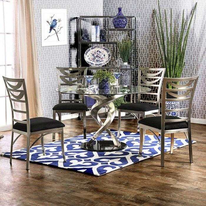Roxo Silver & Black 5pc Dining Set - Ornate Home