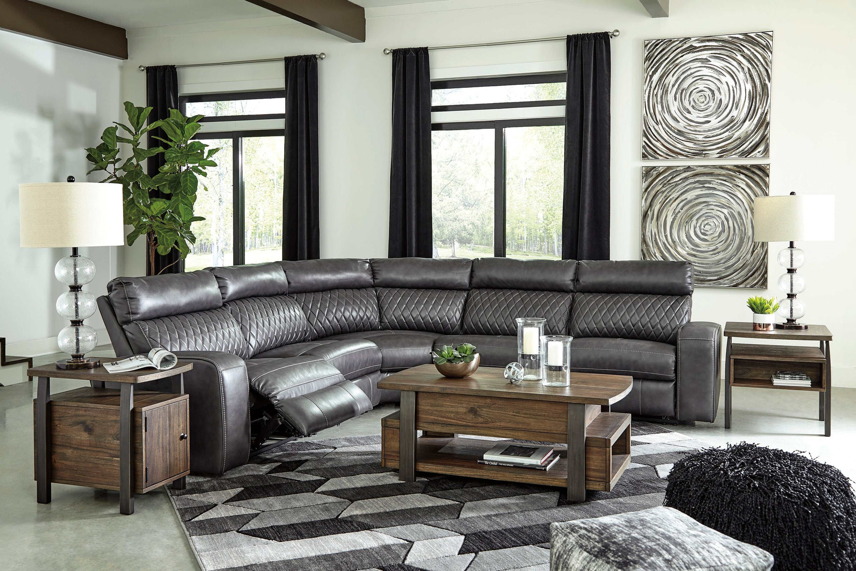 Samperstone Gray 5pc Power Reclining Sectional - Ornate Home