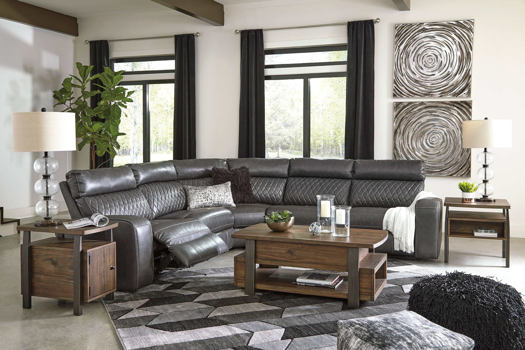 Samperstone Gray 5pc Power Reclining Sectional - Ornate Home