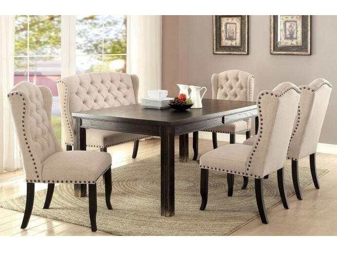 Sania III Black & Beige 6pc Dining Room Set w/ Bench - Ornate Home