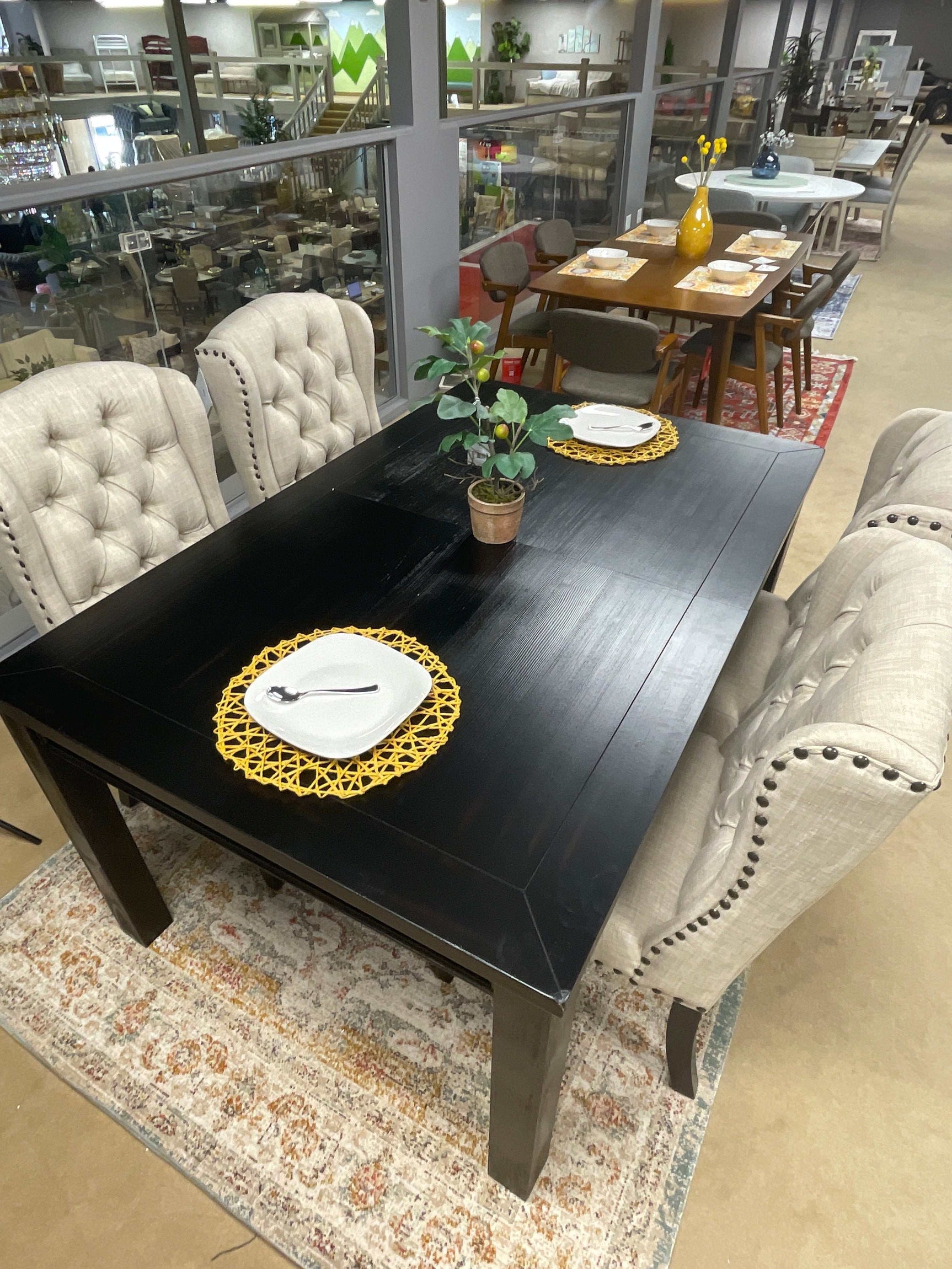 Sania III Black & Beige 6pc Dining Room Set w/ Bench - Ornate Home