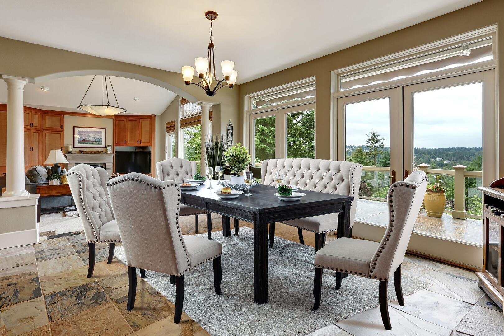 Sania III Black & Beige Dining Room Set / 7pc - Ornate Home