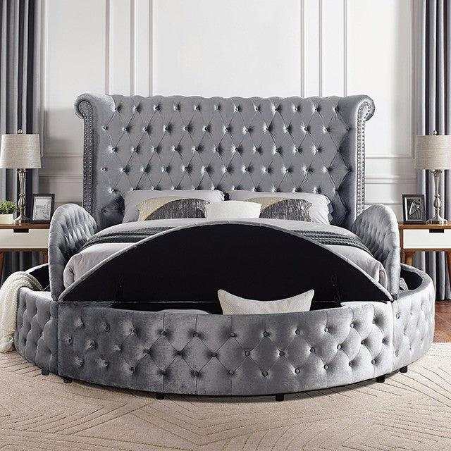 Sansom Gray Eastern King Storage Bed - Ornate Home