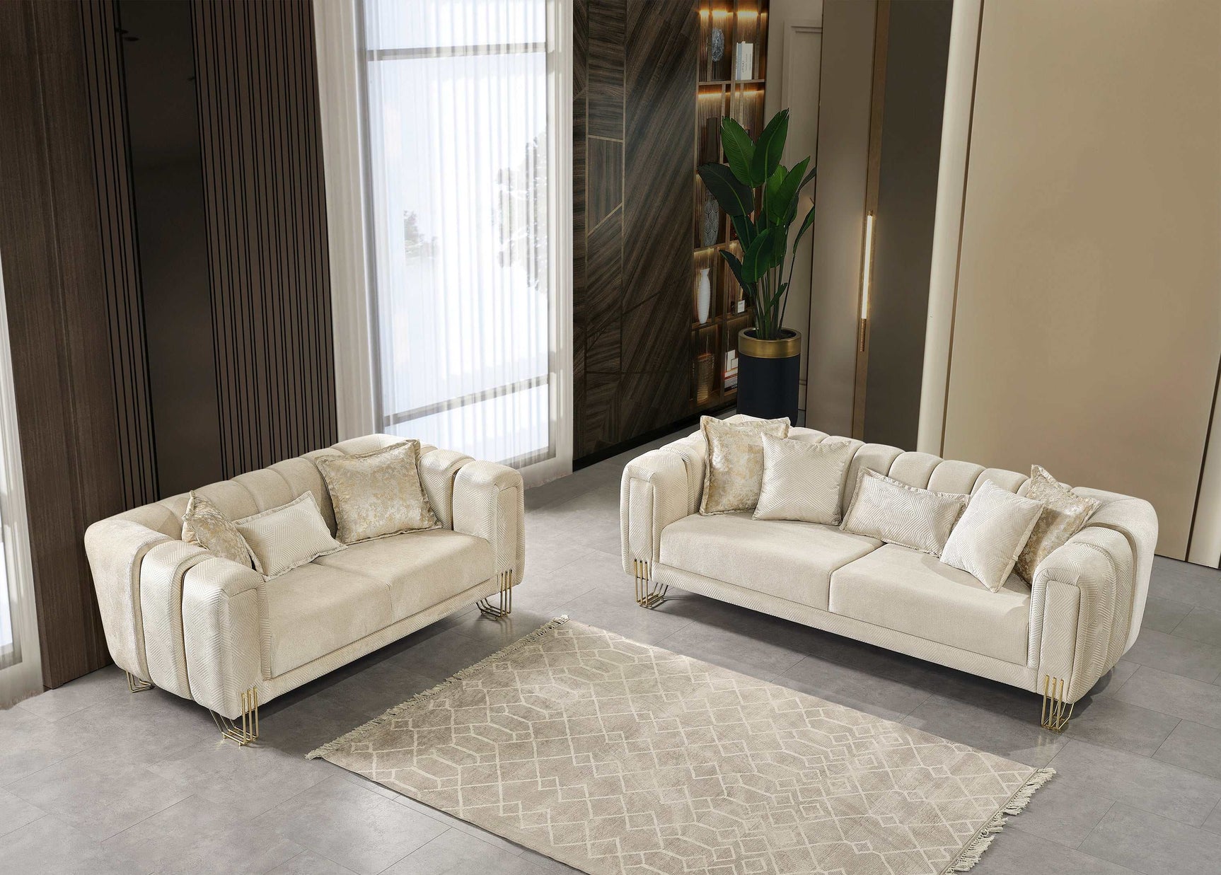 Santana Ivory Velvet Sofa & Loveseat / 2pc - Ornate Home