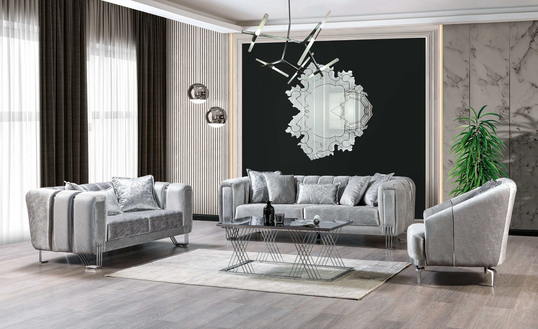 Santana Silver Velvet Chair - Ornate Home