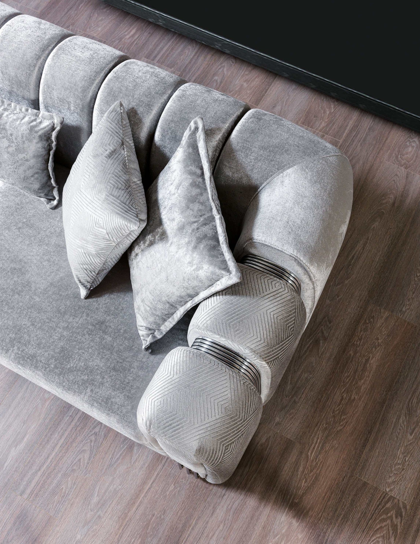 Santana Silver Velvet Sofa & Loveseat / 2pc - Ornate Home