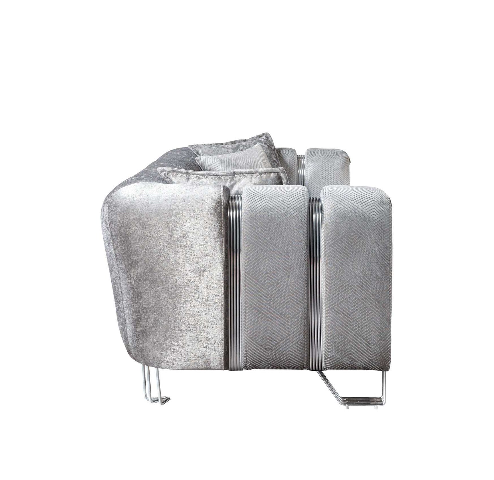 Santana Silver Velvet Sofa & Loveseat / 2pc - Ornate Home