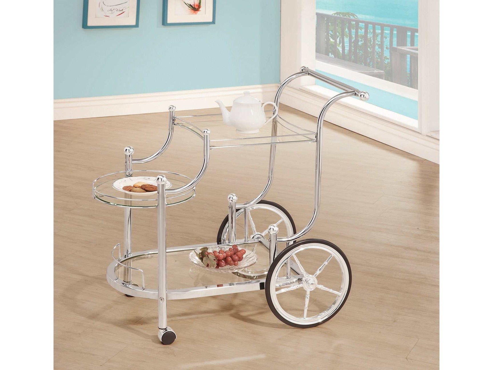 Sarandon Chrome & Clear 3Tier Serving Cart - Ornate Home