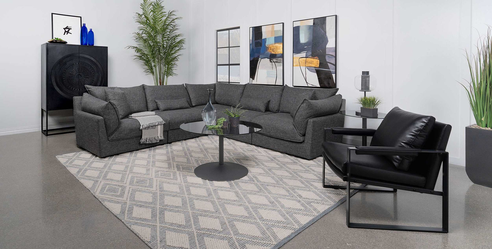 Sasha Barely Black 5 Pc Sectional - Ornate Home