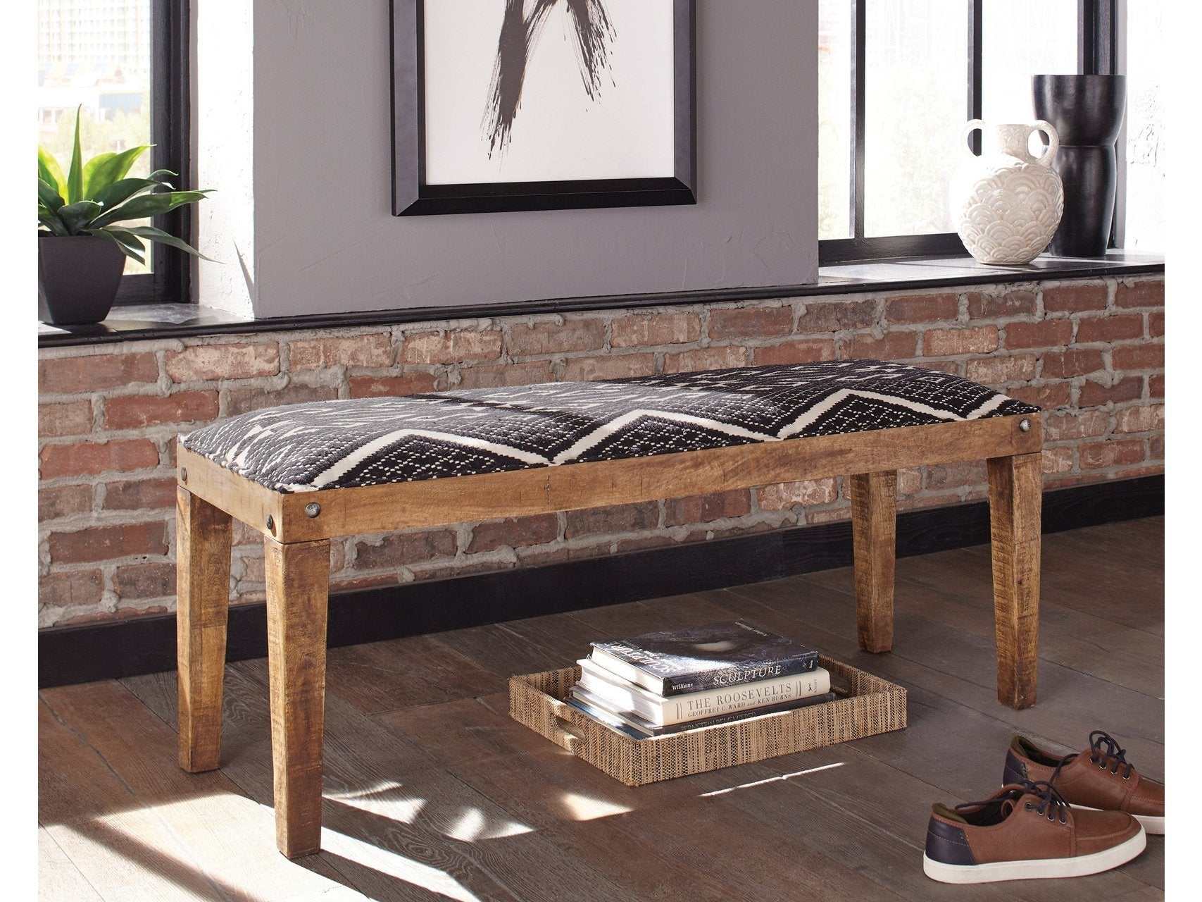 Serene Natural & Navy Bench - Ornate Home