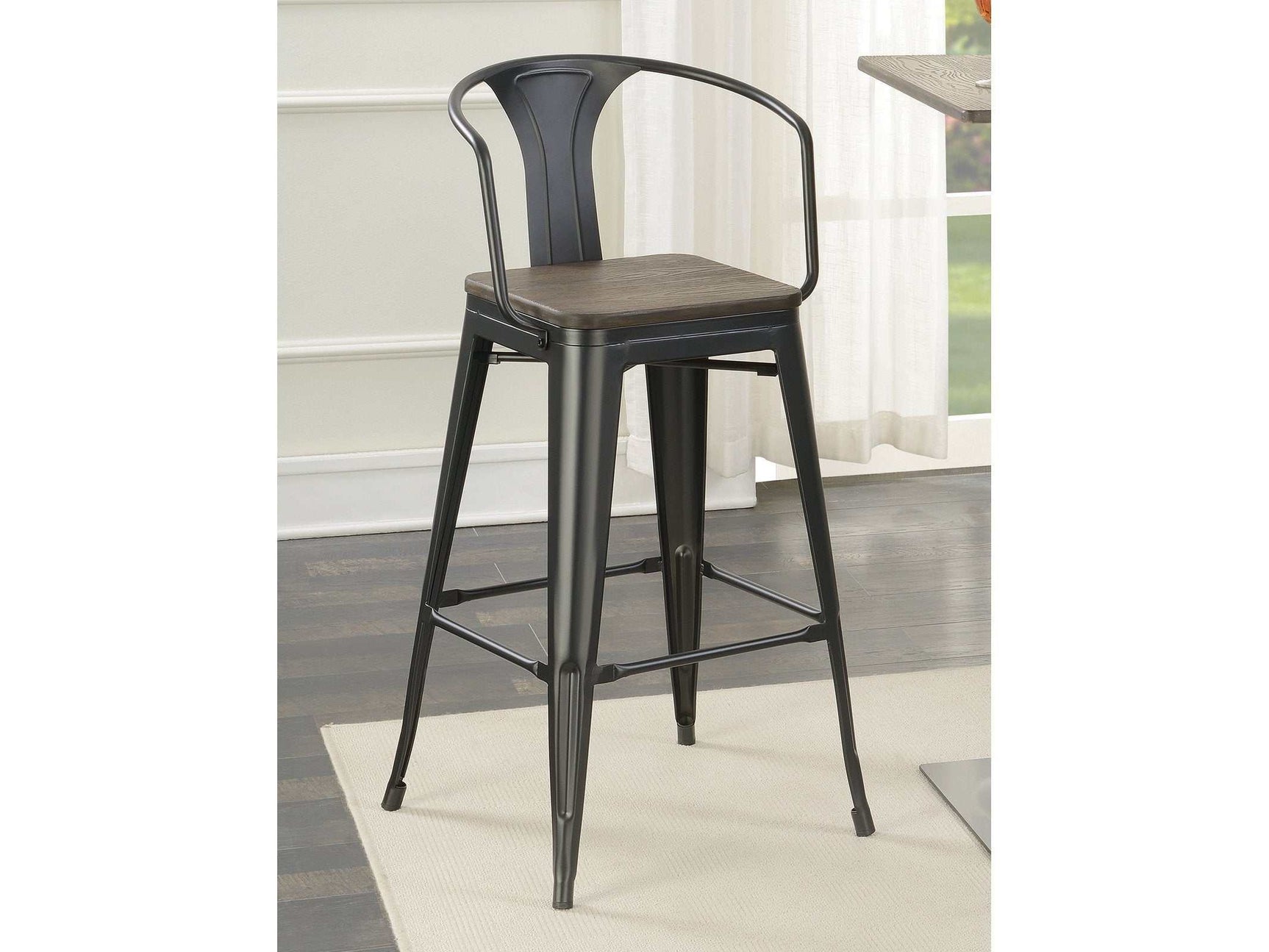 Shahza Dark Elm & Matte Black Bar Stools (Set Of 2) - Ornate Home