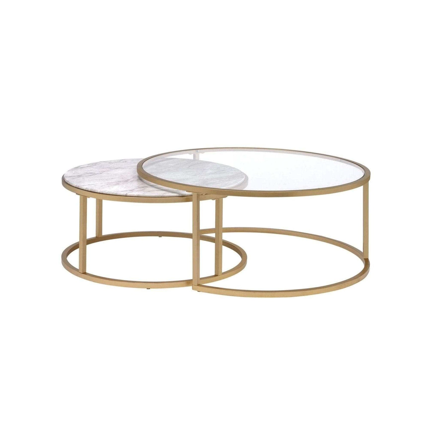 Shanish Nesting Table Set (2Pc) Faux Marble/Glass & Gold - Ornate Home