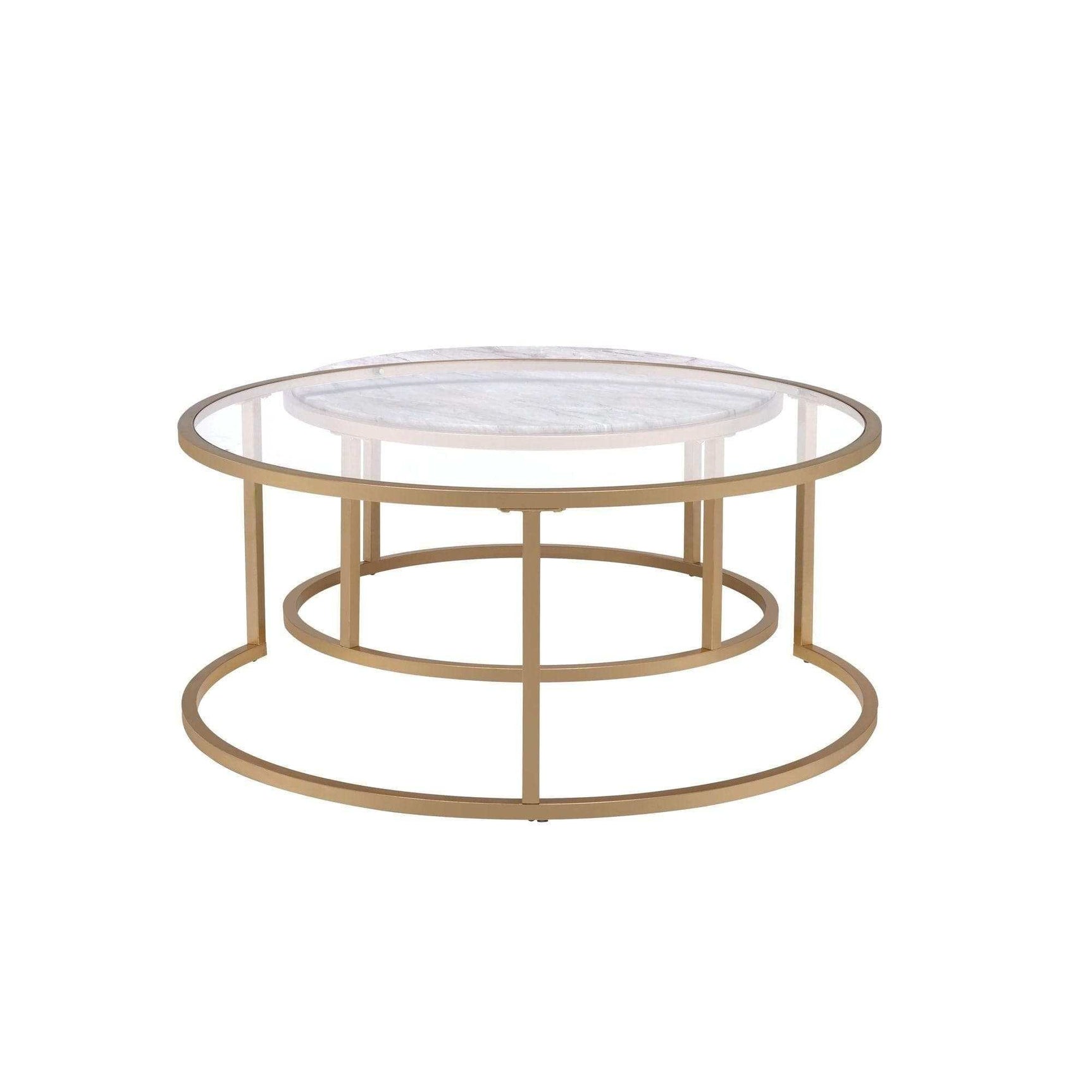Shanish Nesting Table Set (2Pc) Faux Marble/Glass & Gold - Ornate Home