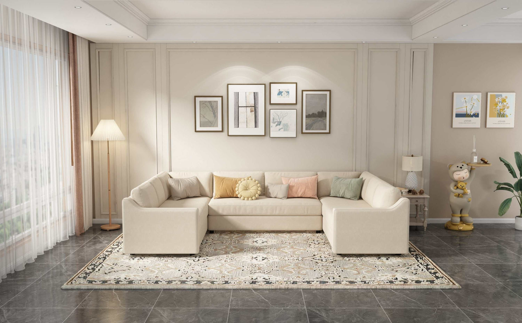 Shasta 3 Pieces Large Sectional Sofa Beige - Ornate Home