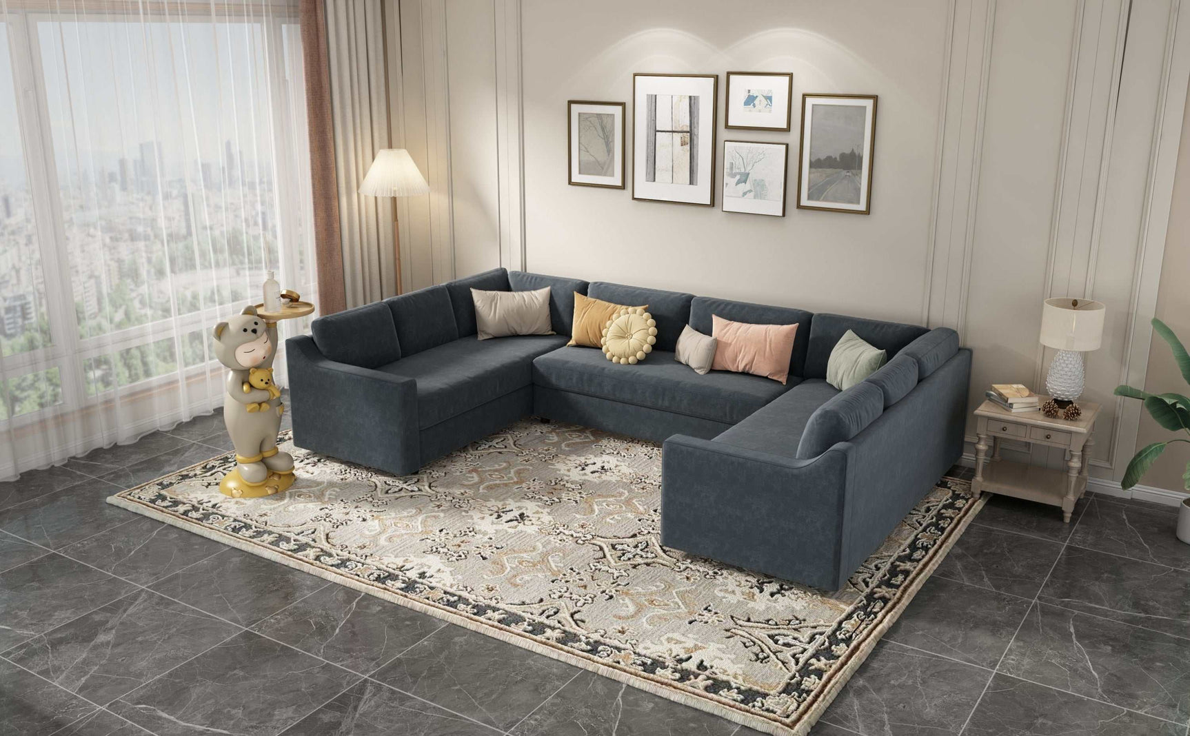 Shasta 3 Pieces Large Sectional Sofa Gray - Ornate Home