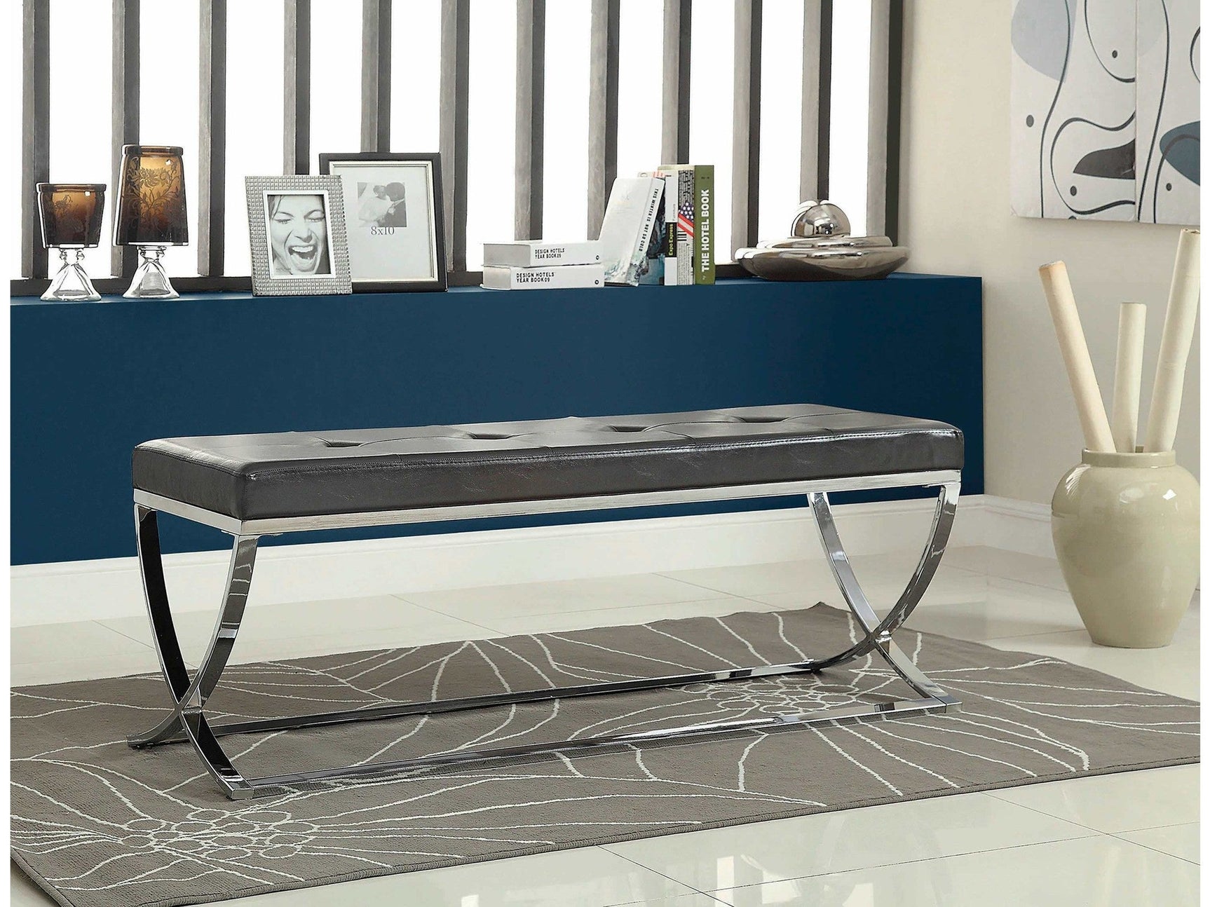 Shau Black & Chrome Accent Bench - Ornate Home