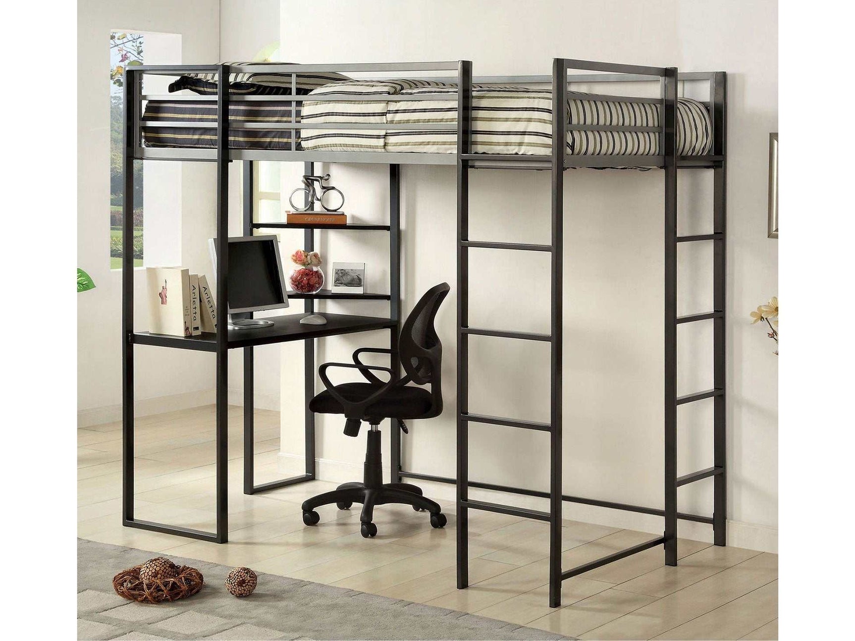 Sherman Silver & Gun Metal Full Bunk Bed w/ Workstation - Ornate Home