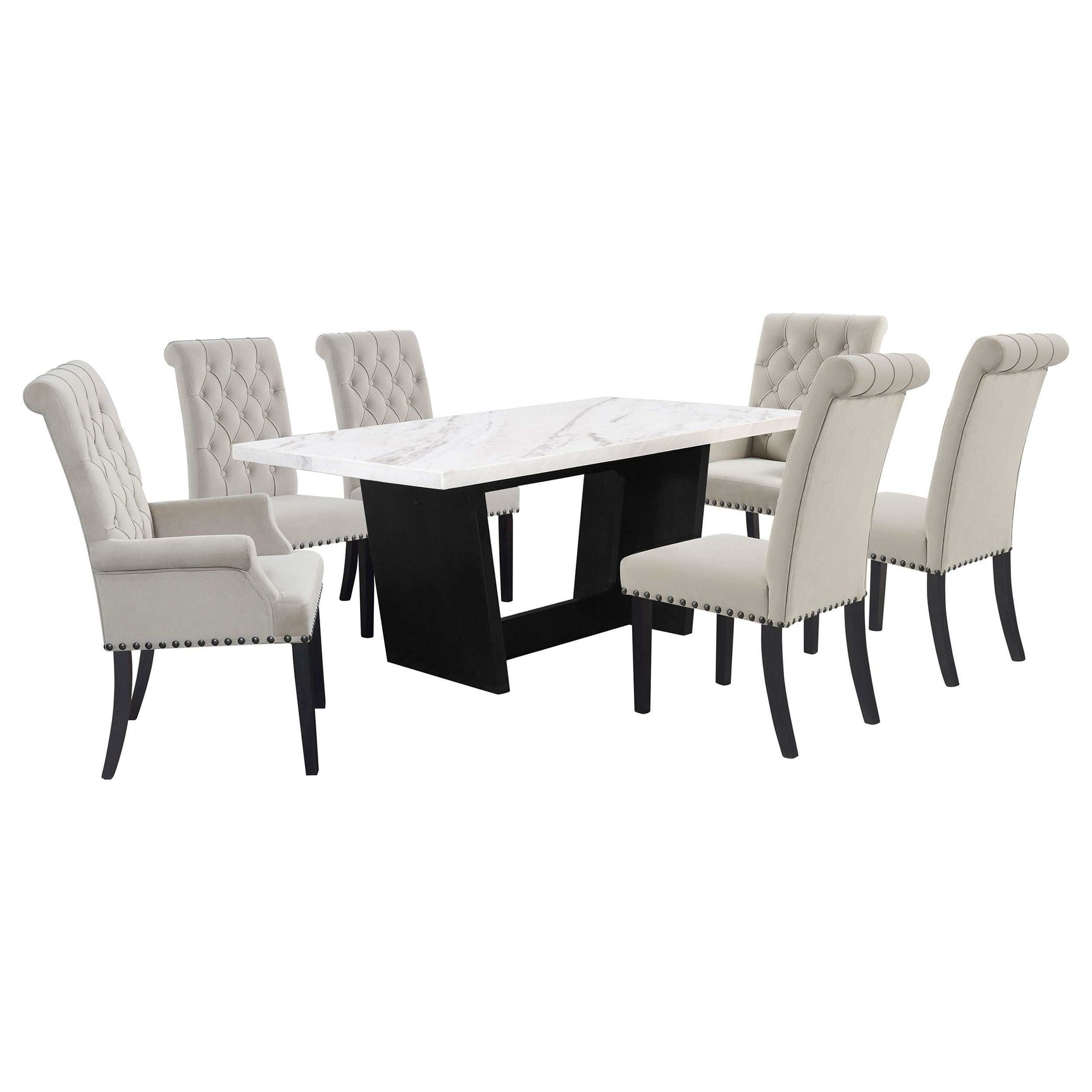 Sherry White Marble / Sand 7 Pc Dining Set - Ornate Home