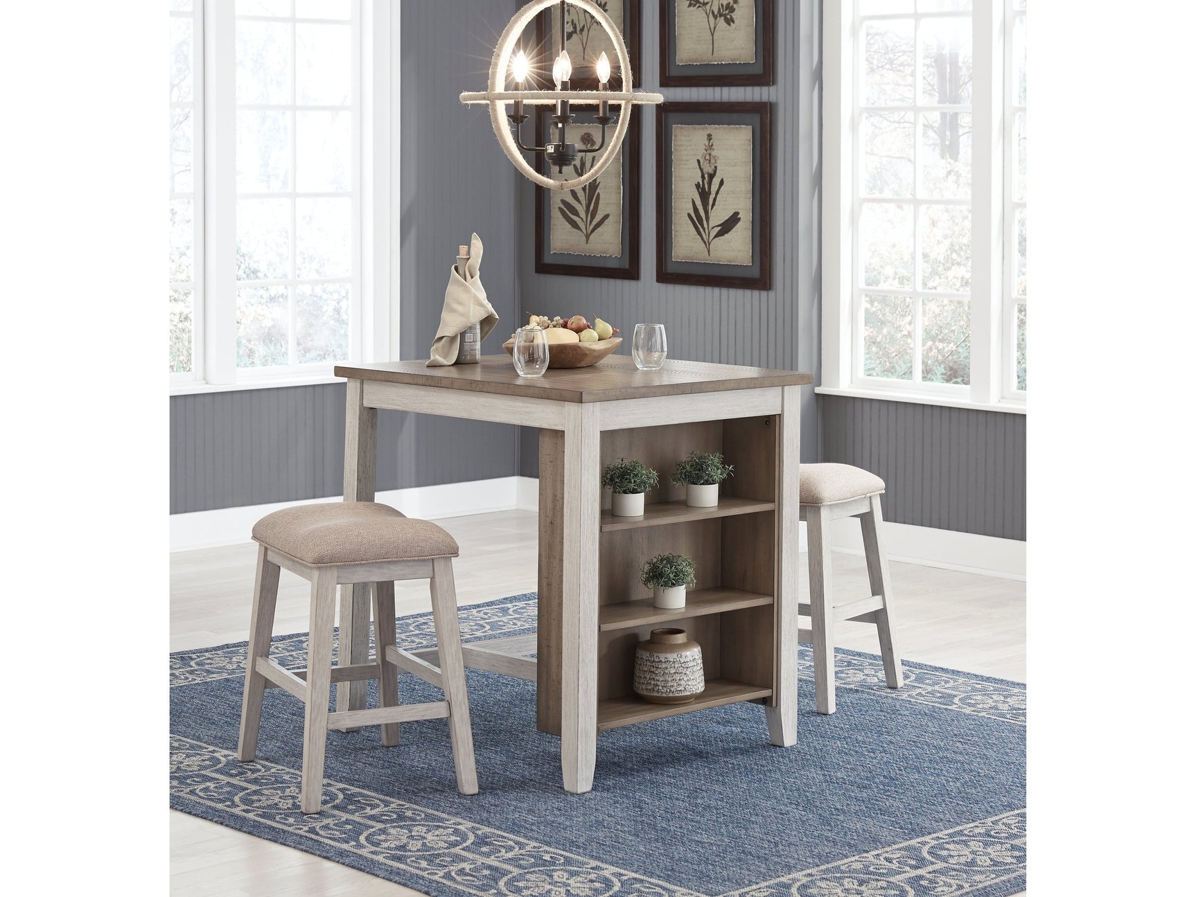 Skempton White/Light Brown Counter Height Dining Table & 2 Bar Stools (Set of 3) - Ornate Home