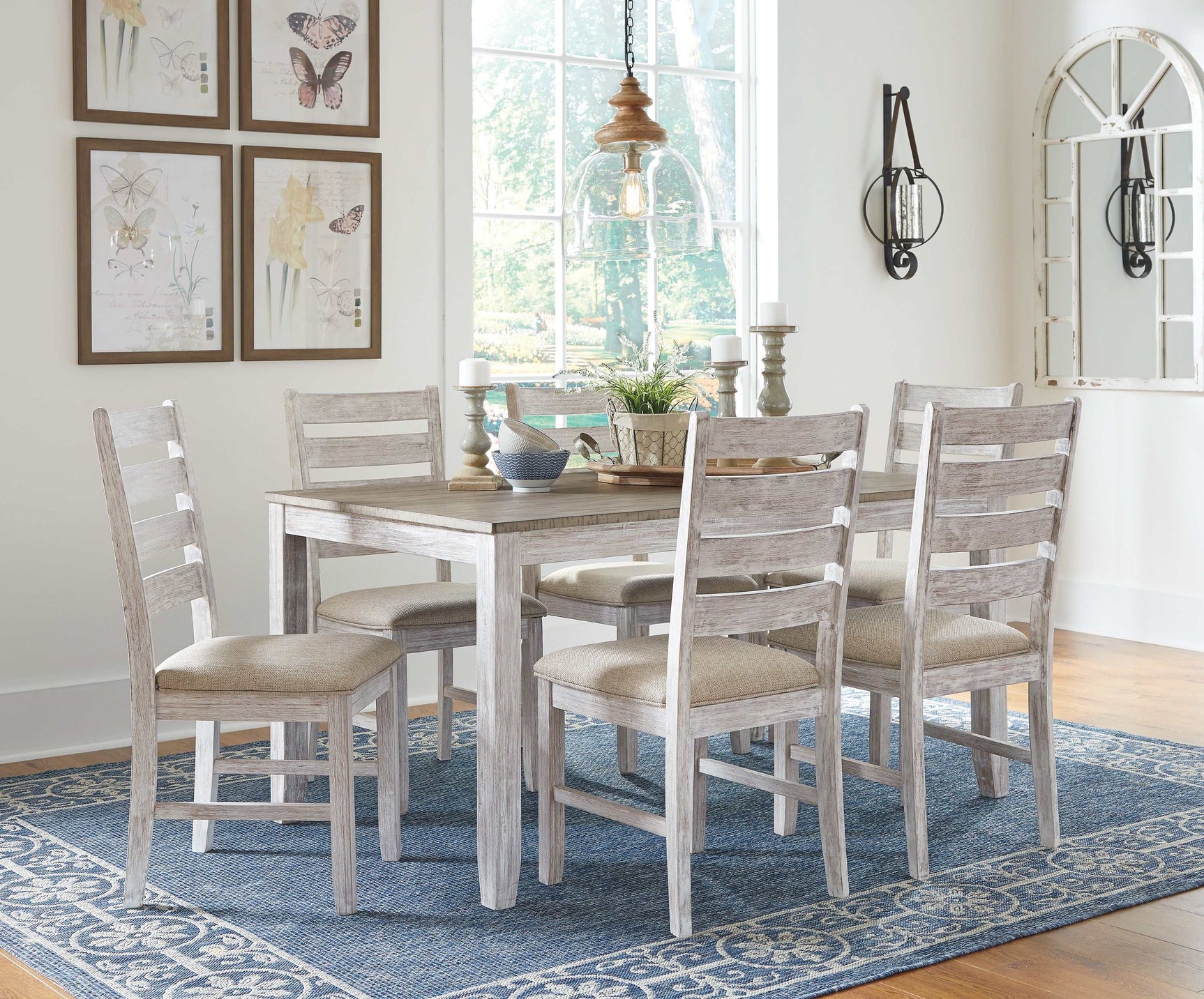 Skempton White/Light Brown Dining Table & Chairs (Set of 7) - Ornate Home