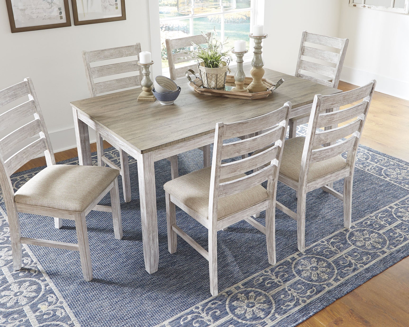 Skempton White/Light Brown Dining Table & Chairs (Set of 7) - Ornate Home