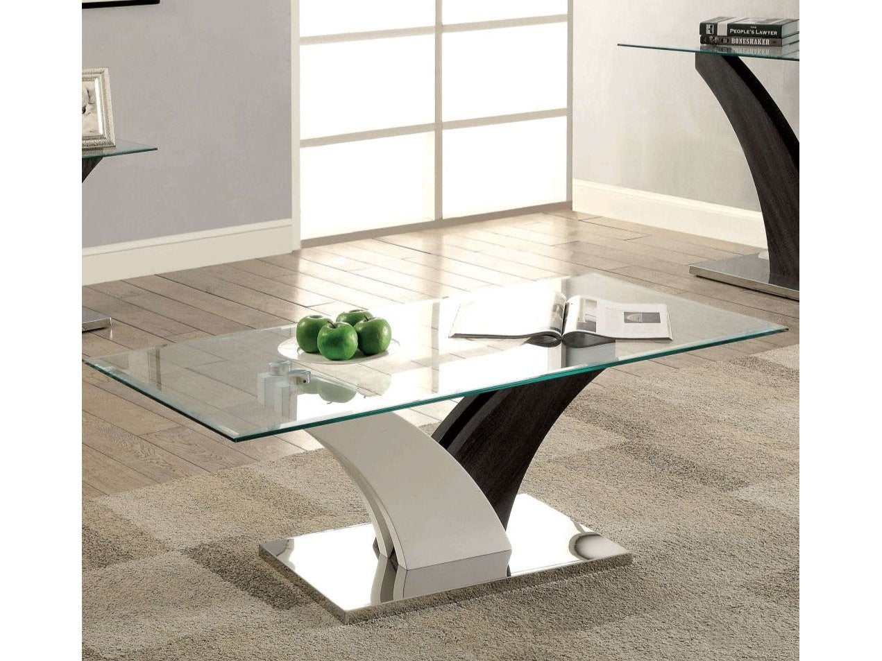 Sloane - White/Dark Gray & Chrome Coffee Table - Ornate Home