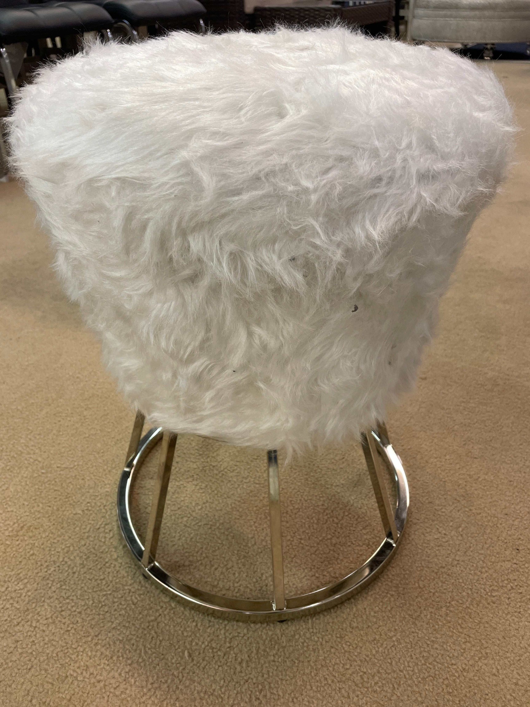Small Accent Pouf White & Silver Finish - Ornate Home
